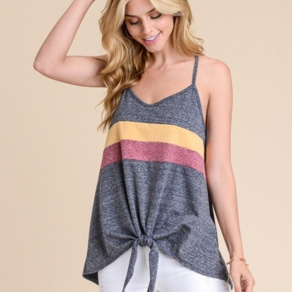 Tops - LAST Charcoal Stripe Racerback Knot Tank